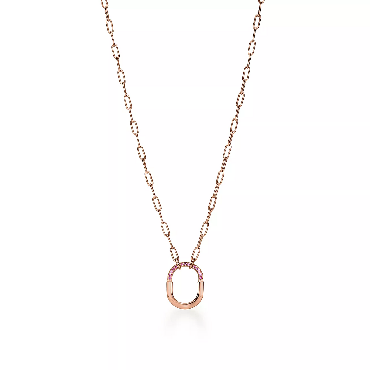 [Resenly Jewelry]LOCK SMALL PENDANT PINK DIAMOND PINK GOLD NECKLACE