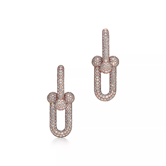 [Resenly Jewelry]LARGE LINK EARRINGS PINK GOLD WITH PAVED DIAMONDS