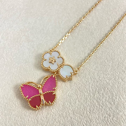 [Resenly Jewelry]ROSE QUARTZ THREE‑IN‑ONE BUTTERFLY NECKLACE