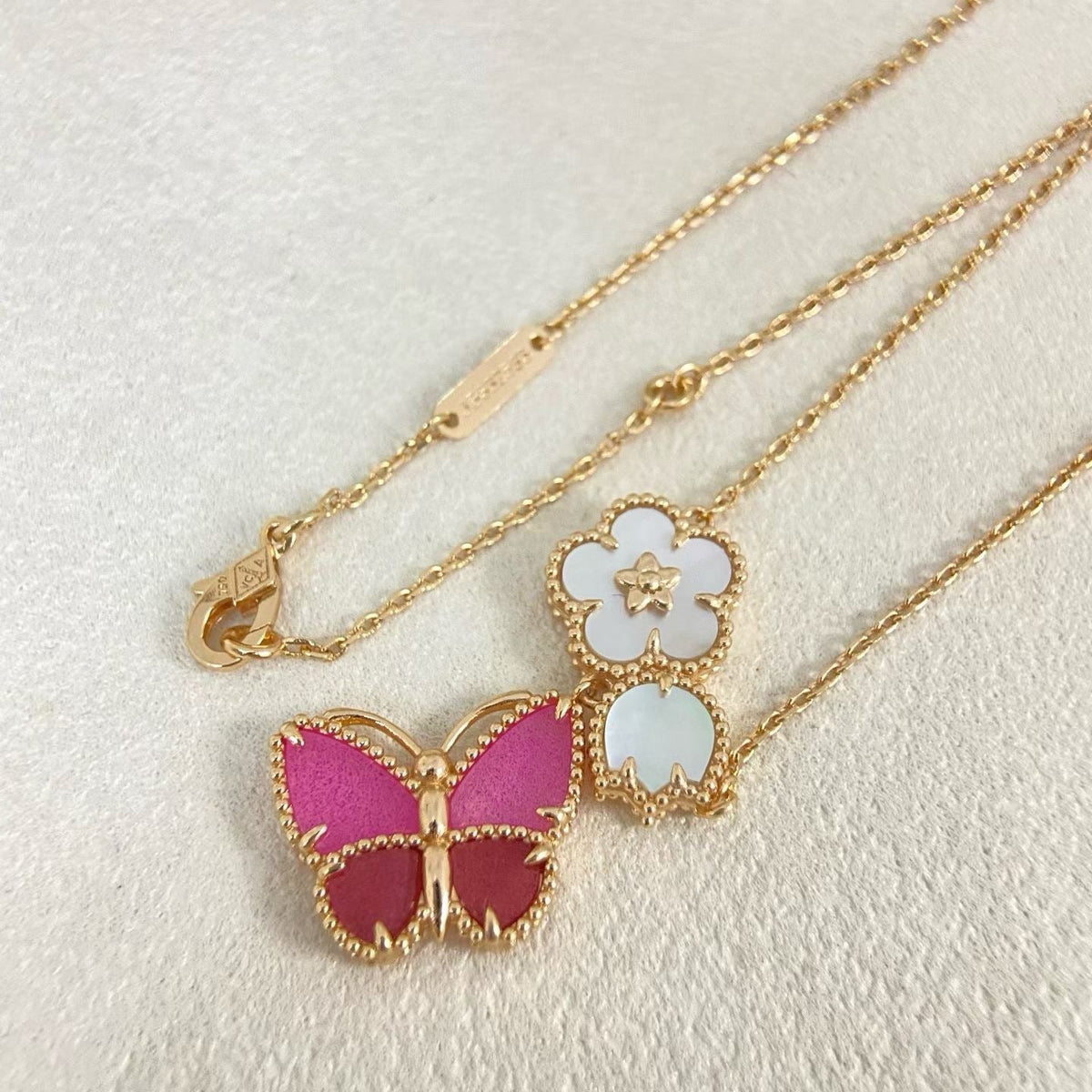 [Resenly Jewelry]ROSE QUARTZ THREE‑IN‑ONE BUTTERFLY NECKLACE