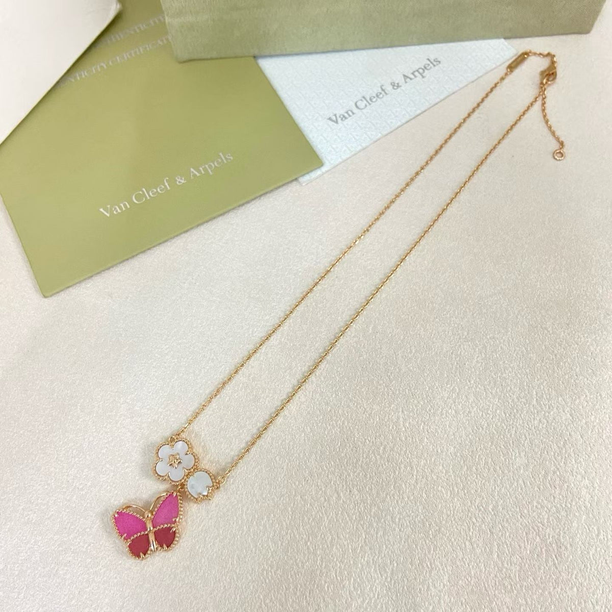 [Resenly Jewelry]ROSE QUARTZ THREE‑IN‑ONE BUTTERFLY NECKLACE