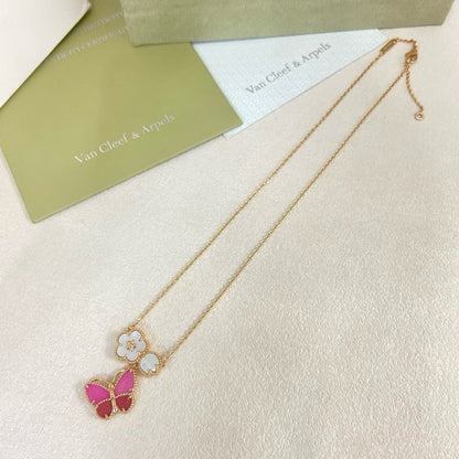 [Resenly Jewelry]ROSE QUARTZ THREE‑IN‑ONE BUTTERFLY NECKLACE