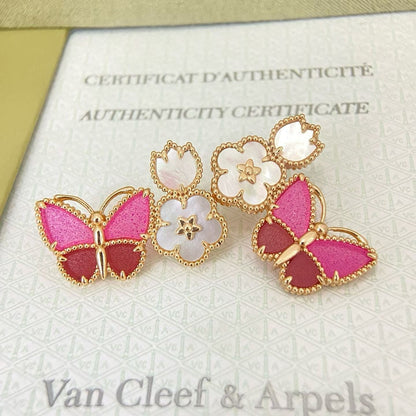[Resenly Jewelry]ROSE QUARTZ THREE‑IN‑ONE BUTTERFLY STUD EARRINGS