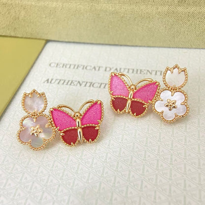[Resenly Jewelry]ROSE QUARTZ THREE‑IN‑ONE BUTTERFLY STUD EARRINGS