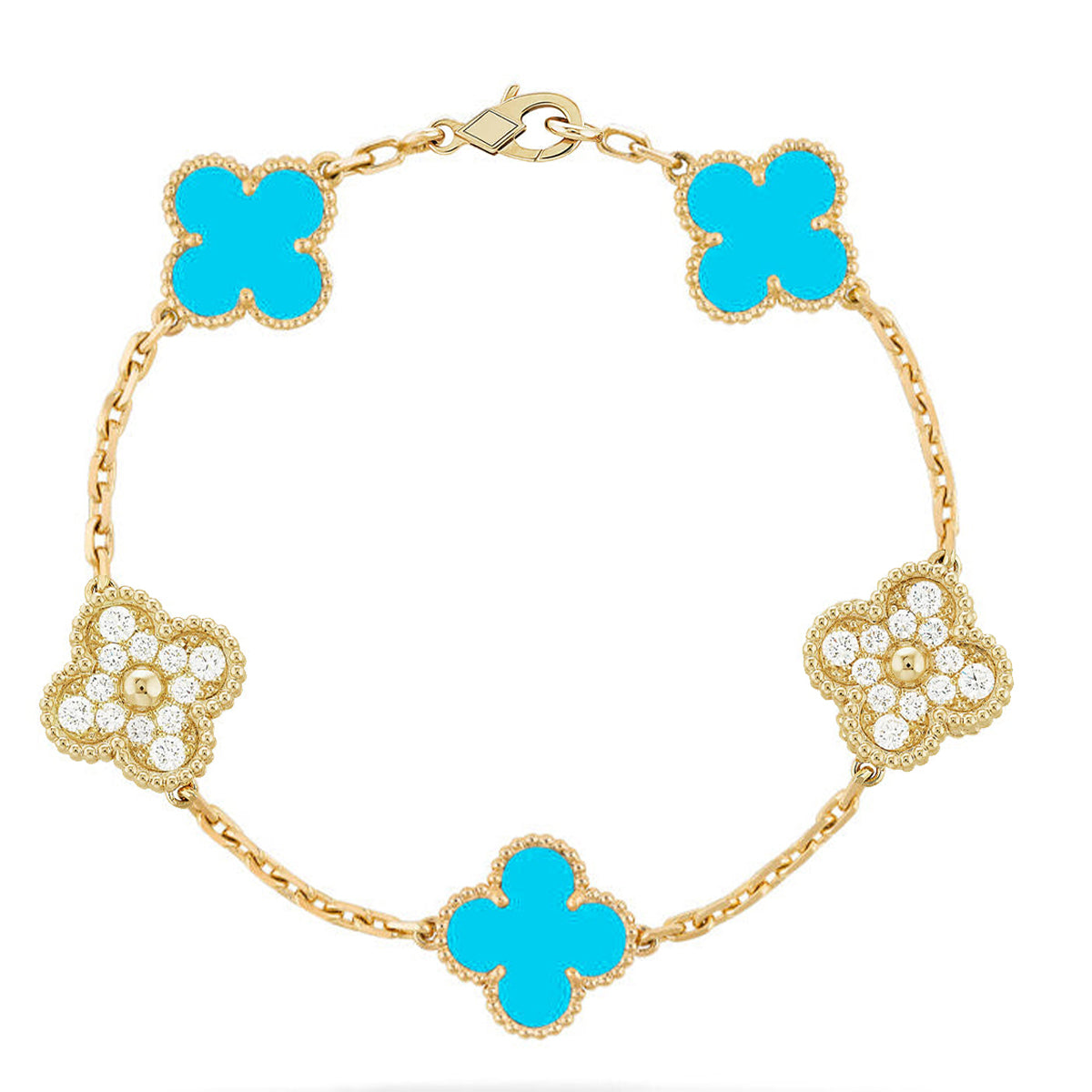 [Resenly Jewelry] CLOVER 5 MOTIF TURQUOISE BRACELET COLLECTION