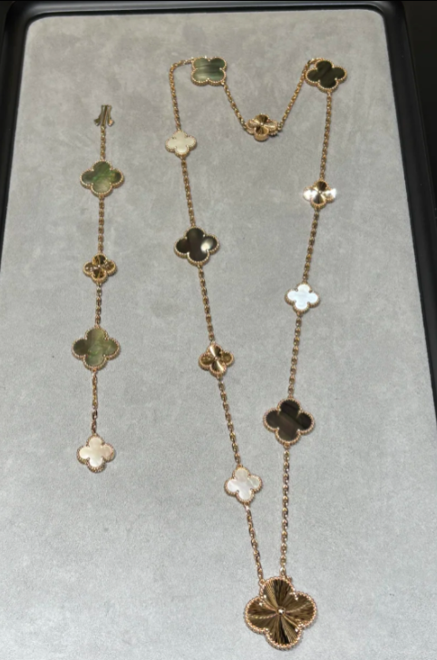 [Resenly Jewelry]DETACHABLE CLOVER 15(11+4) FLOWER SILVER NECKLACE SET
