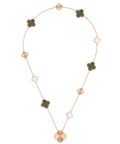 [Resenly Jewelry]DETACHABLE CLOVER 15(11+4) FLOWER SILVER NECKLACE SET