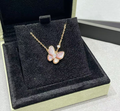 [Resenly Jewelry]BUTTERFLY PINK MOTHER-OF-PEARL DIAMOND NECKLACE