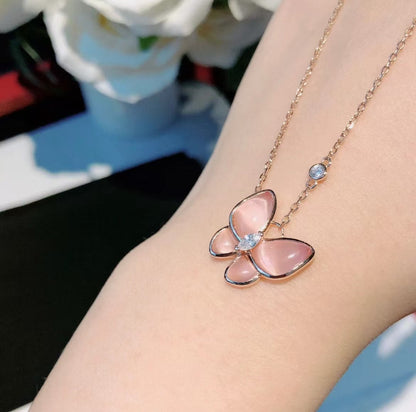 [Resenly Jewelry]BUTTERFLY PINK MOTHER-OF-PEARL DIAMOND NECKLACE
