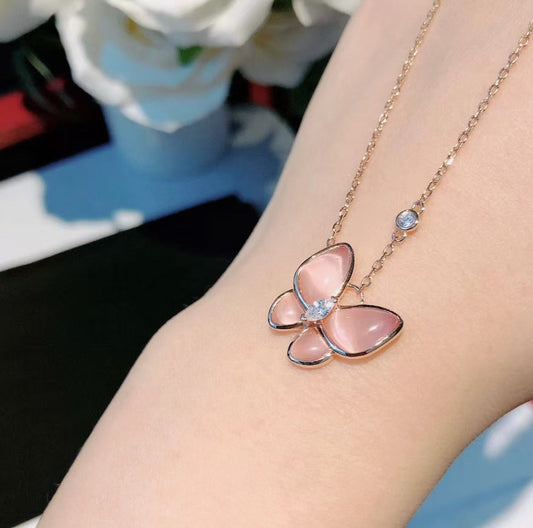 [Resenly Jewelry]BUTTERFLY PINK MOTHER-OF-PEARL DIAMOND NECKLACE