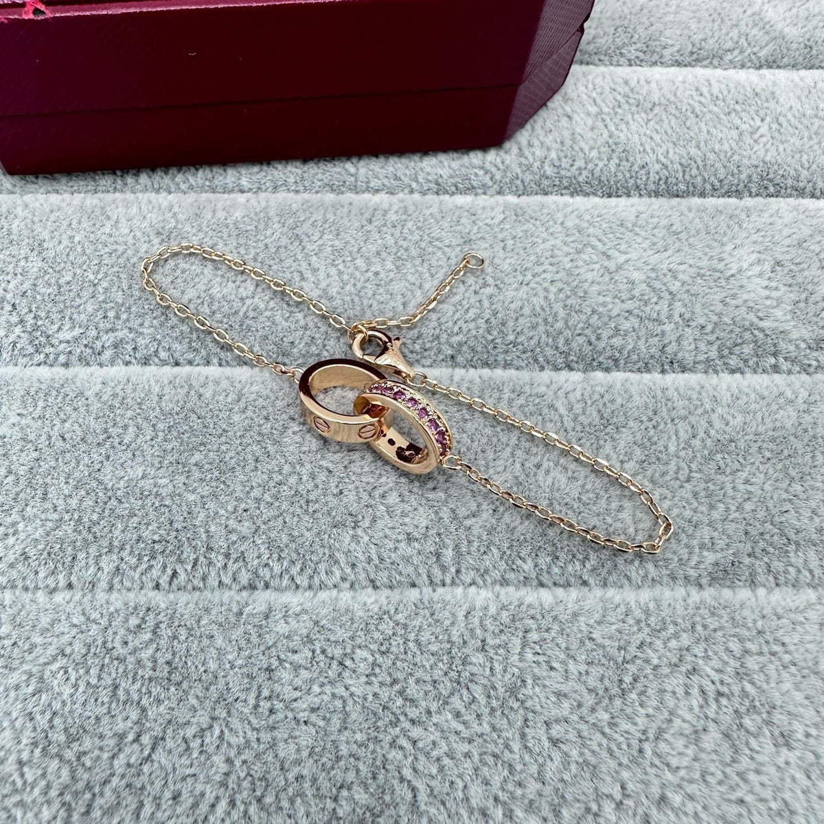 [Resenly Jewelry]LOVE DOUBLE PINK STONES RING NECKLACE