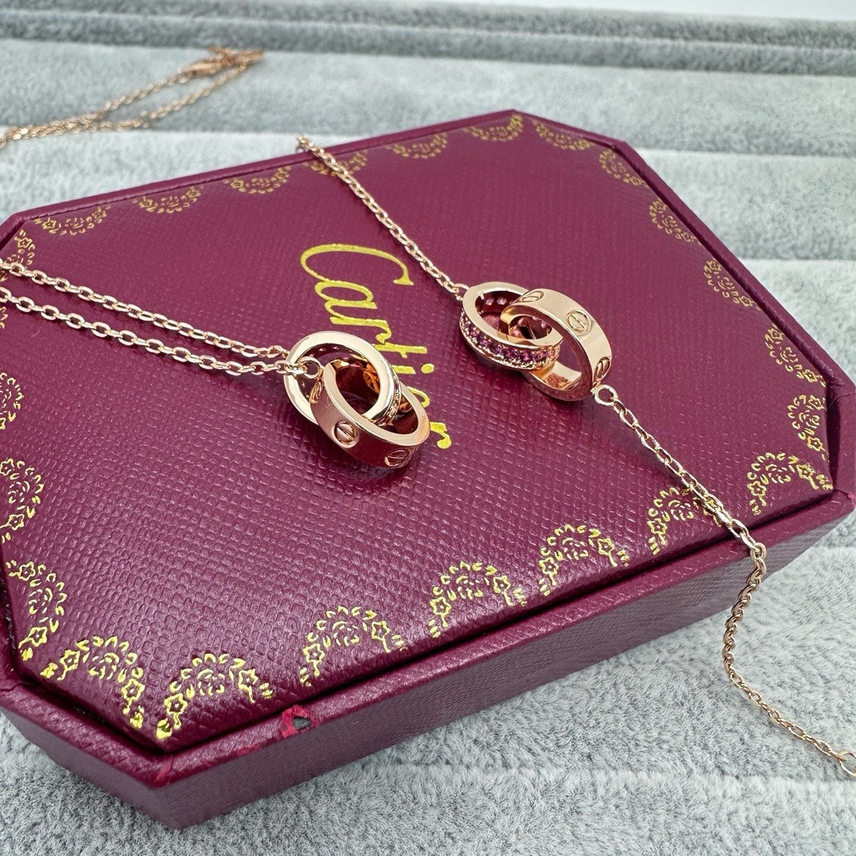 [Resenly Jewelry]LOVE DOUBLE PINK STONES RING BRACELET
