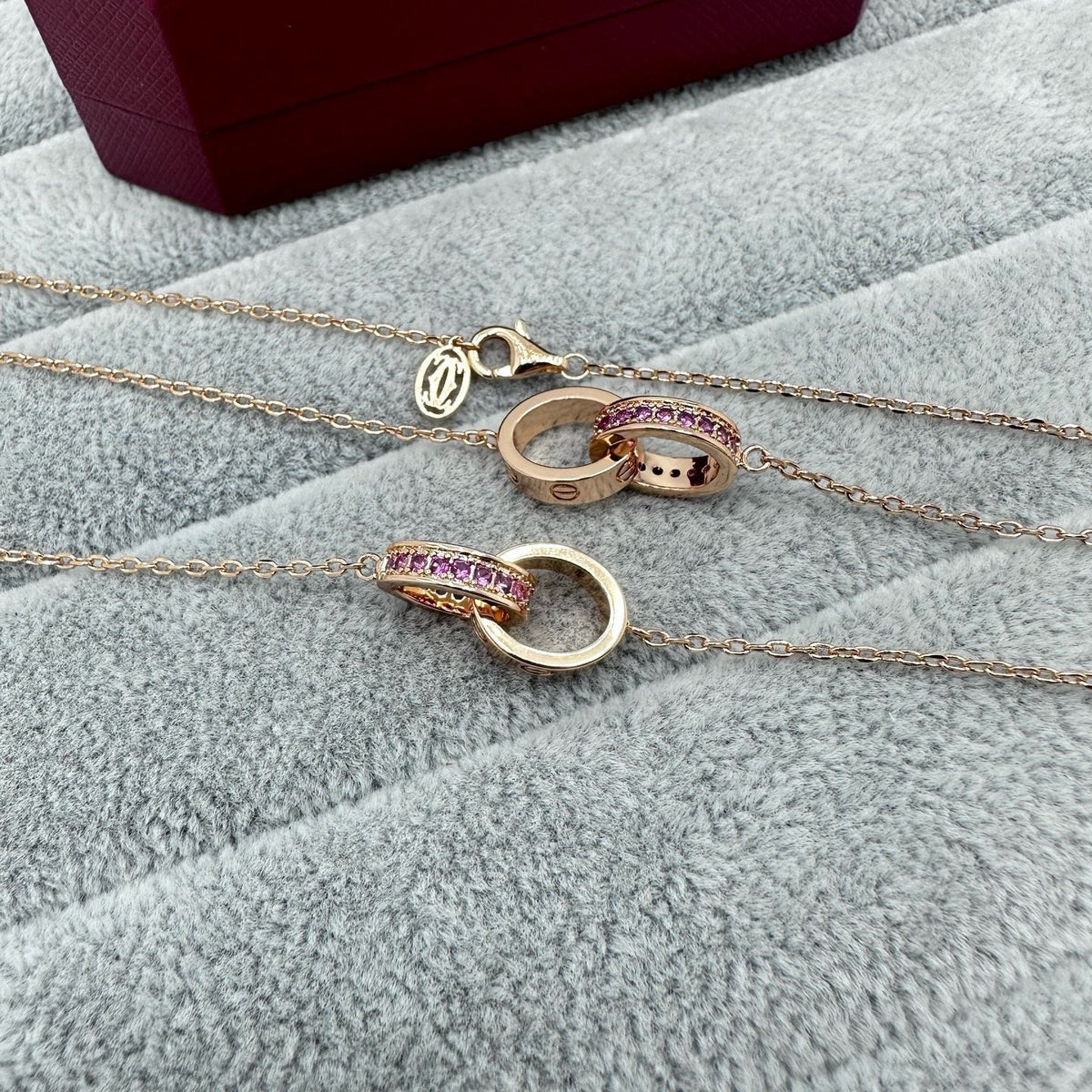 [Resenly Jewelry]LOVE DOUBLE PINK STONES RING BRACELET