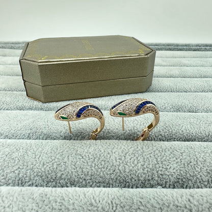 [Resenly Jewelry]FULL STONE TWO-TONE SNAKE EARRING STUDS
