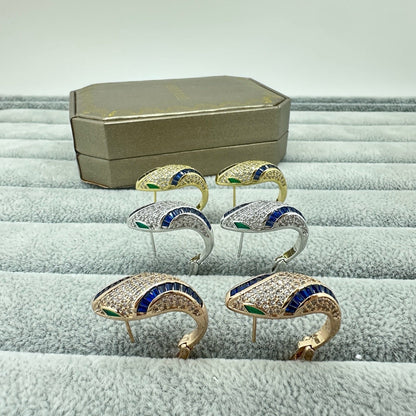 [Resenly Jewelry]FULL STONE TWO-TONE SNAKE EARRING STUDS