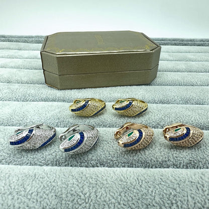 [Resenly Jewelry]FULL STONE TWO-TONE SNAKE EARRING STUDS