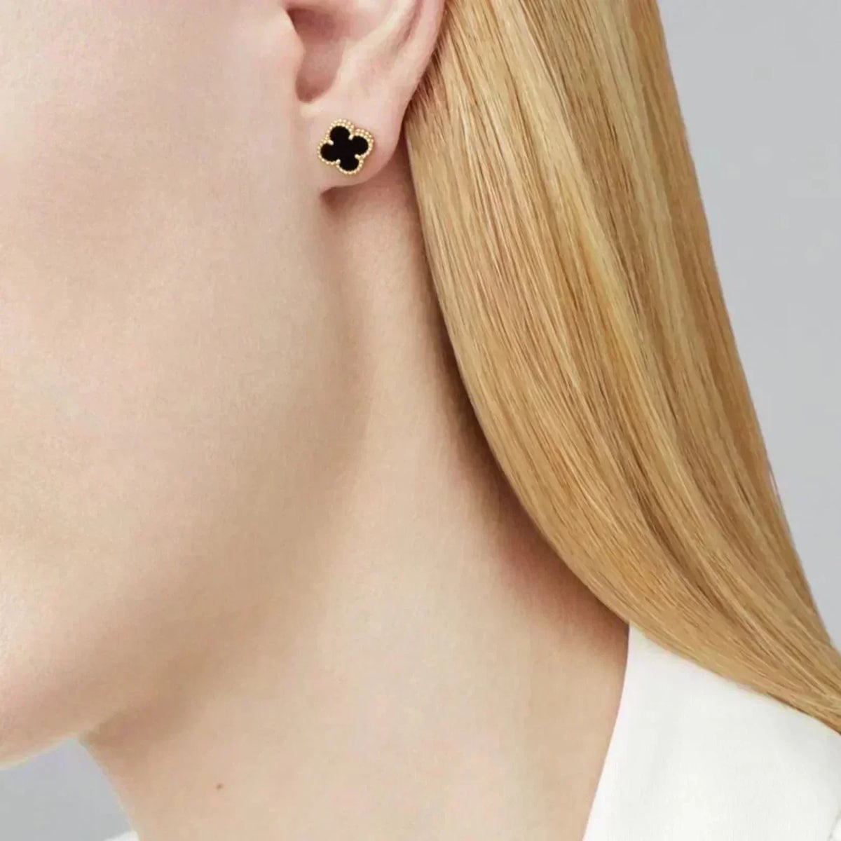 [Resenly Jewelry]CLOVER MINI 9.5MM BLACK MOP EARRINGS