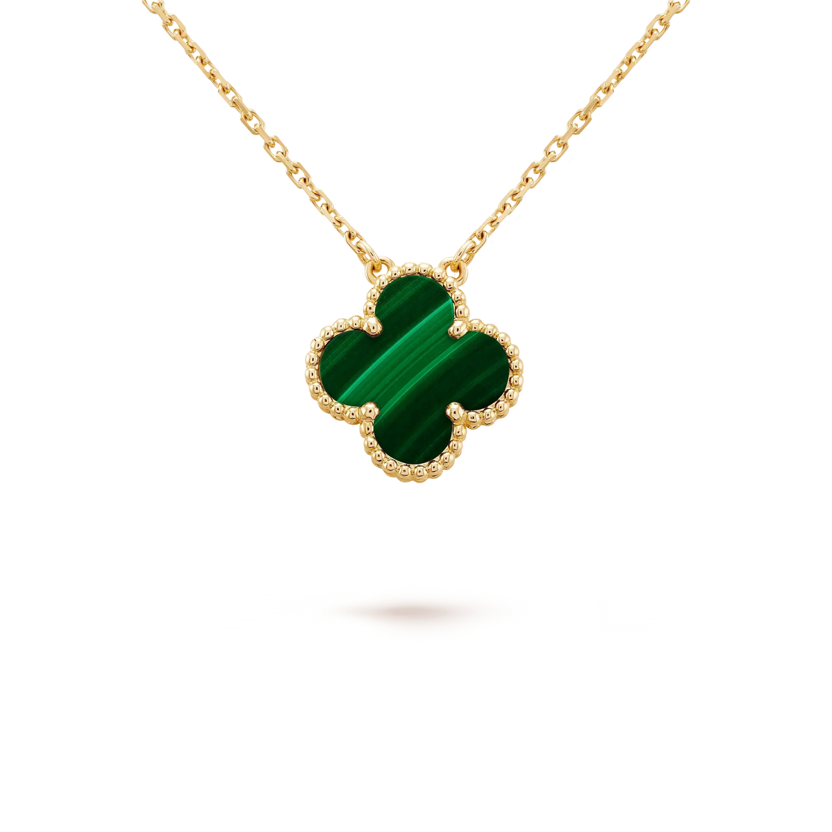 [Resenly Jewelry]CLOVER 15MM MALACHITE SINGLE FLOWER  NECKLACE