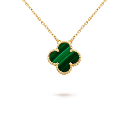 [Resenly Jewelry]CLOVER 15MM MALACHITE SINGLE FLOWER  NECKLACE
