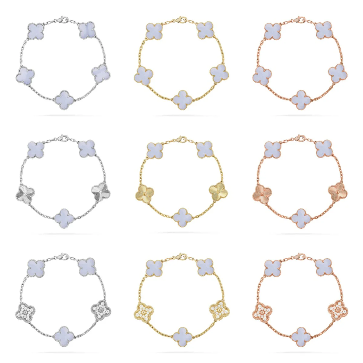 [Resenly Jewelry] CLOVER 5 MOTIF PURPLE CHALCEDONY BRACELET COLLECTION