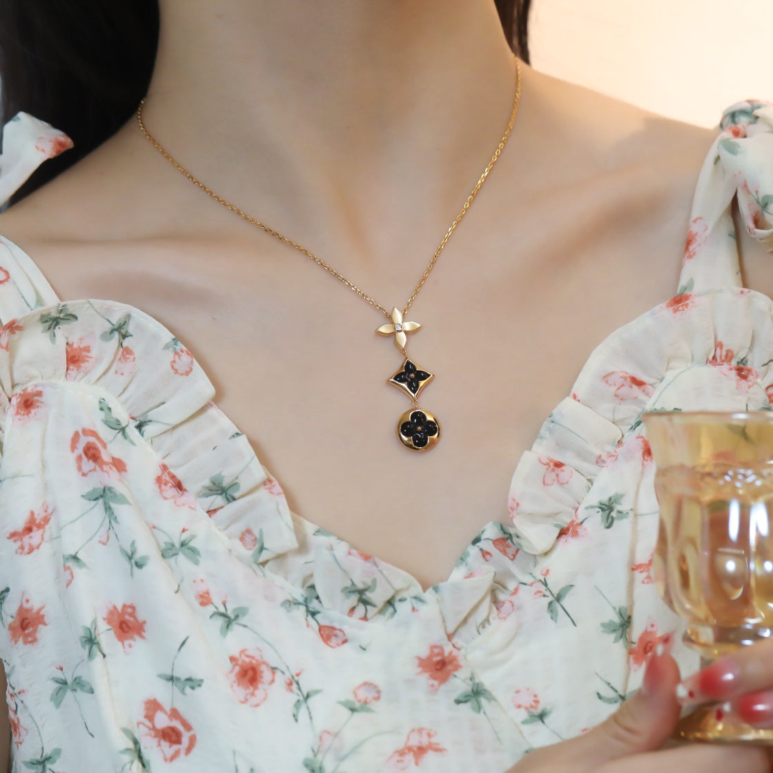 [Resenly Jewelry]STAR AND SUN ONYX PINK GOLD NECKLACE