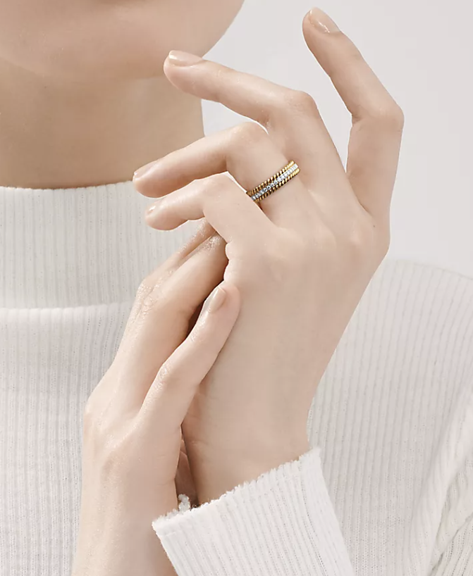 [Resenly Jewelry]ROPE TWO-ROW GOLD DIAMOND RING