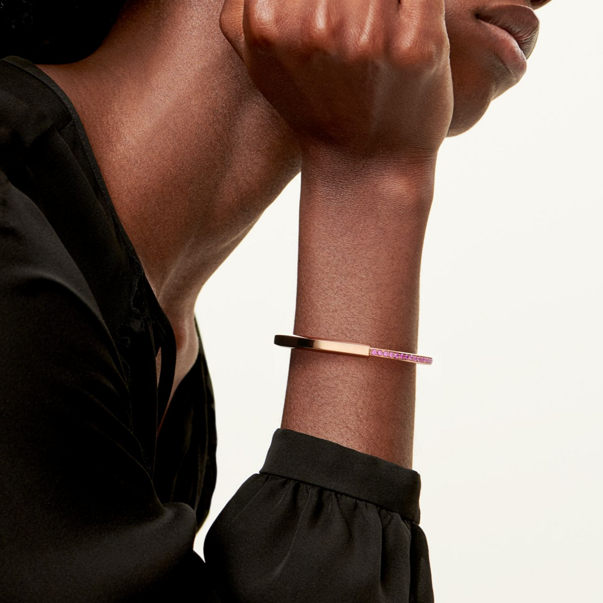 [Resenly Jewelry]LOCK BRACELET ROSE DIAMOND PINK GOLD