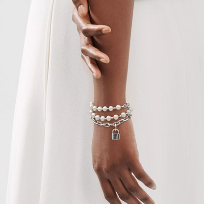 [Resenly Jewelry]PEARL LOCK SILVER BRACELET