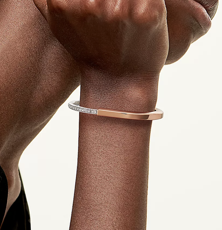 [Resenly Jewelry]LOCK BRACELET ROSE AND WHITE GOLD DIAMOND