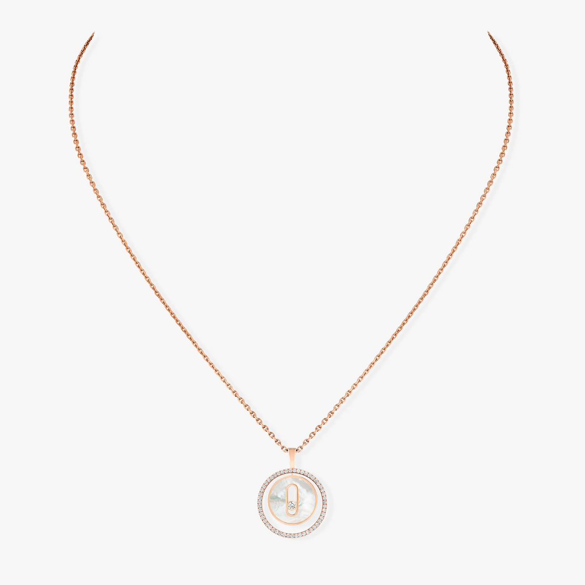 [Resenly Jewelry]LUCKY MOVE 1 DIAMOND WHITE MOTHER OF PEARL PINK GOLD DIAMOND NECKLACE