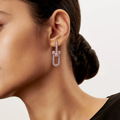 [Resenly Jewelry]LARGE LINK EARRINGS PINK GOLD WITH PAVED DIAMONDS