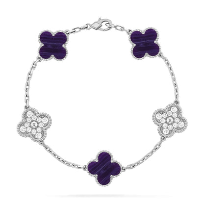 [Resenly Jewelry]CLOVER 5 MOTIF PURPLE STRIPES BRACELET COLLECTION