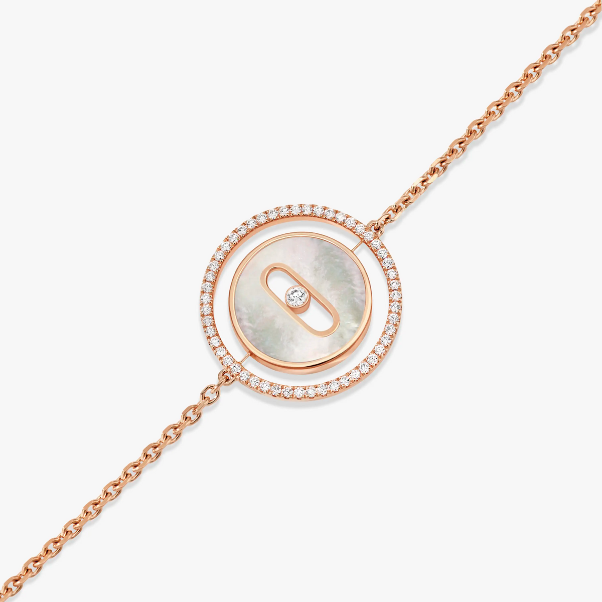 [Resenly Jewelry]LUCKY MOVE WHITE MOTHER OF PEARL PINK GOLD DIAMOND BRACELET(Adjustable)