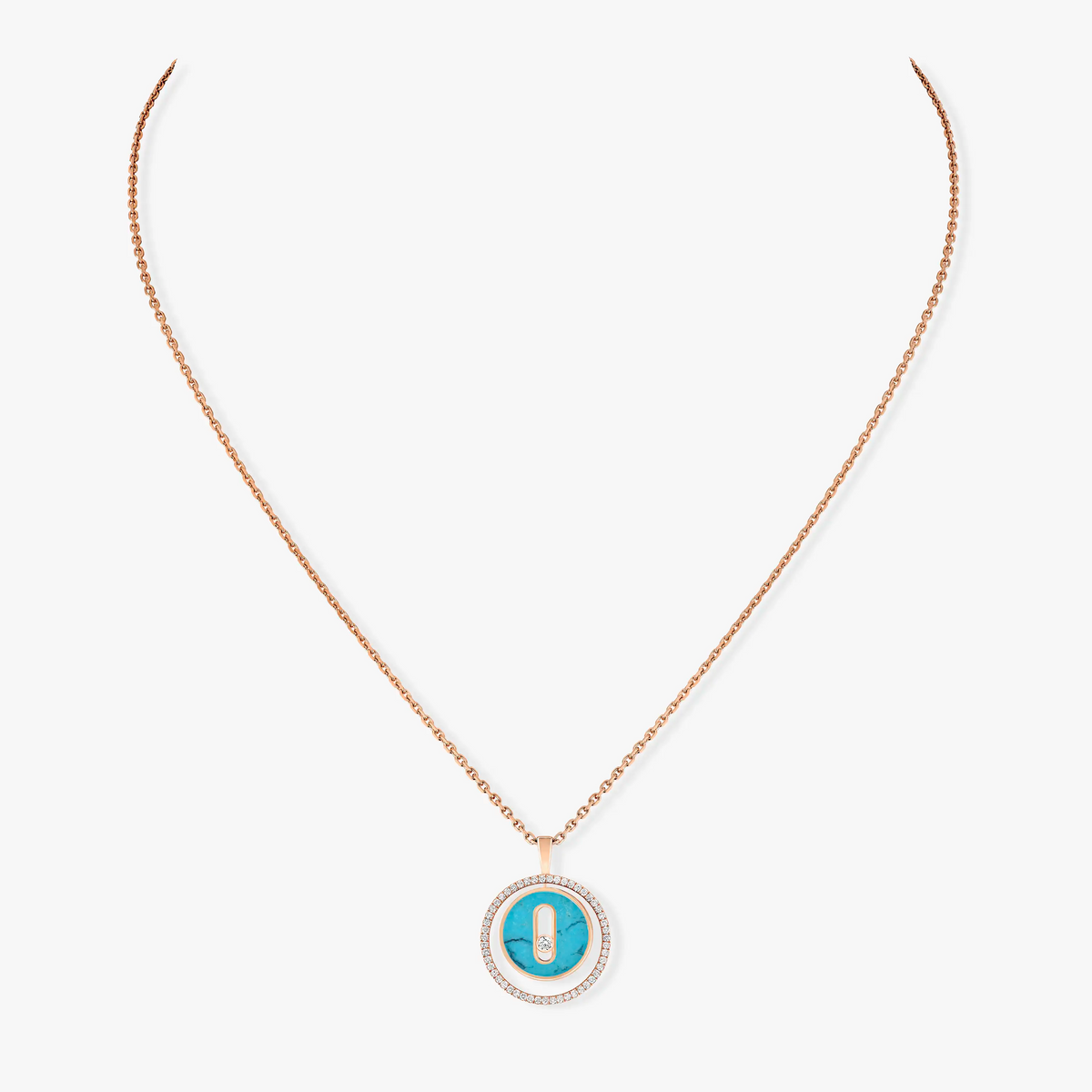 [Resenly Jewelry]LUCKY MOVE 1 DIAMOND TURQUOISE PINK GOLD DIAMOND NECKLACE