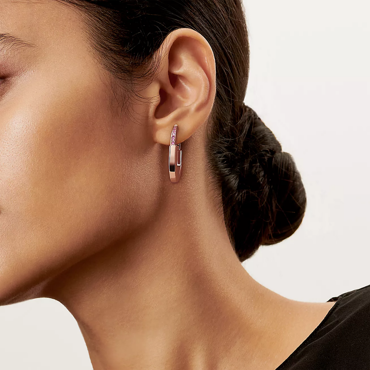 [Resenly Jewelry]LOCK MEDIUM PINK DIAMOND PINK GOLD EARRINGS