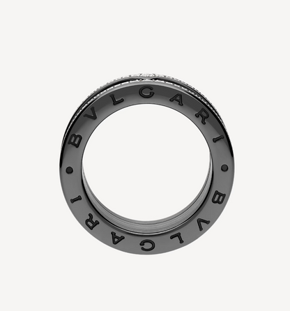 [Resenly Jewelry]ZERO 1 ROCK FOUR-BAND BLACK CERAMIC WITH STUDDED SPIRAL AND PAVED DIAMONDS RING