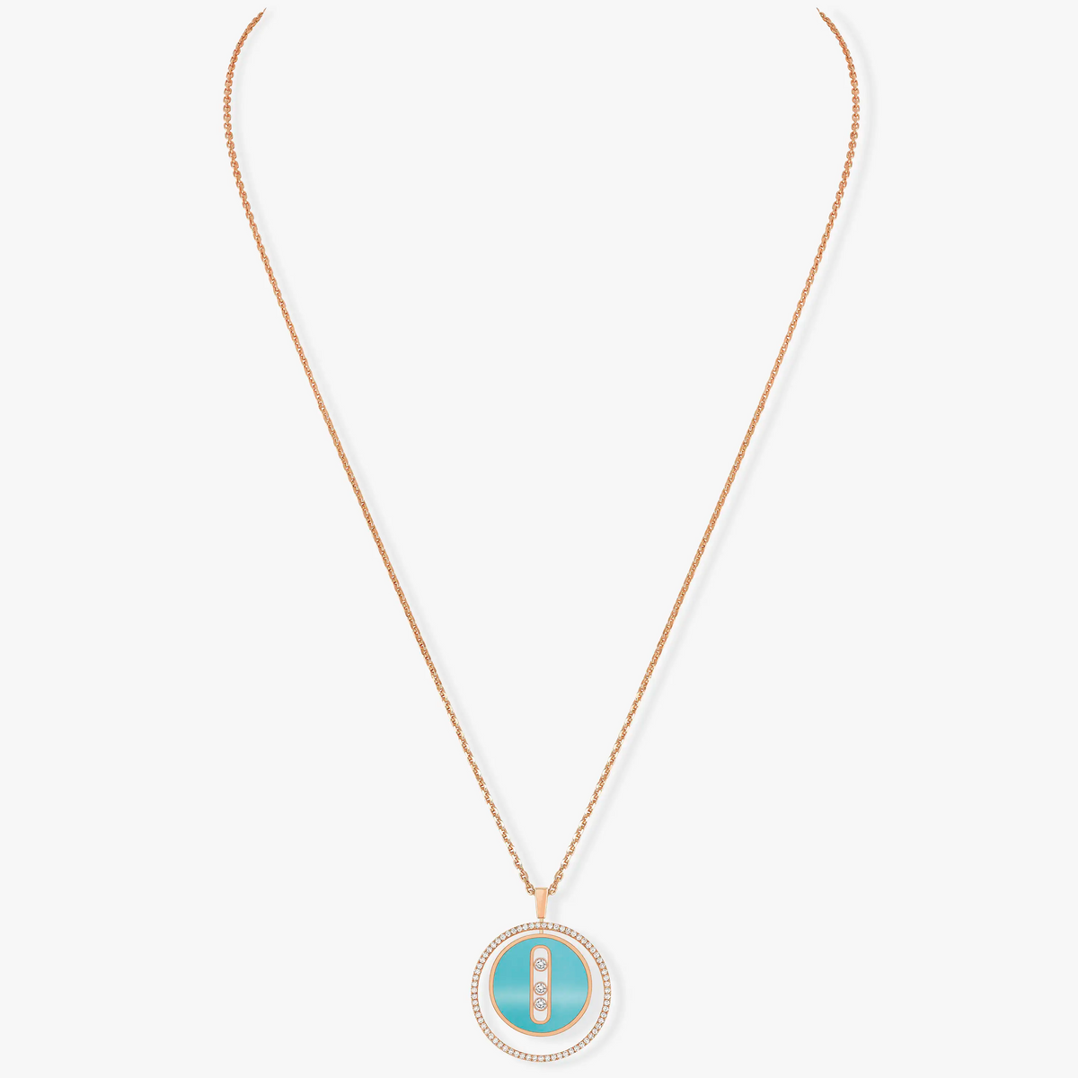[Resenly Jewelry]LUCKY MOVE 3 DIAMONDS TURQUOISE PINK GOLD DIAMOND NECKLACE