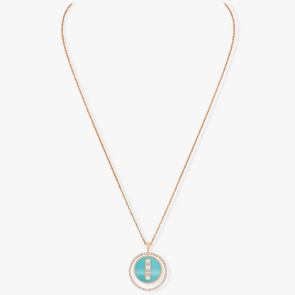 [Resenly Jewelry]LUCKY MOVE 3 DIAMONDS TURQUOISE PINK GOLD DIAMOND NECKLACE