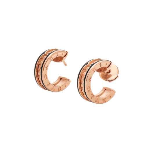 [Resenly Jewelry]ZERO 1 ROCK PINK GOLD EARRINGS WITH STUDDED SPIRAL AND BLACK CERAMIC