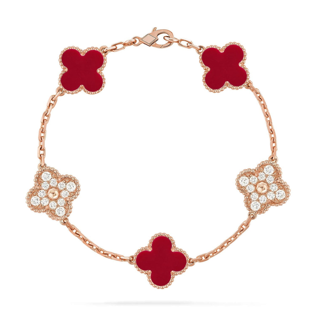 [Resenly Jewelry] CLOVER 5 MOTIF RED CORNELIAN BRACELET COLLECTION