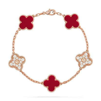 [Resenly Jewelry] CLOVER 5 MOTIF RED CORNELIAN BRACELET COLLECTION