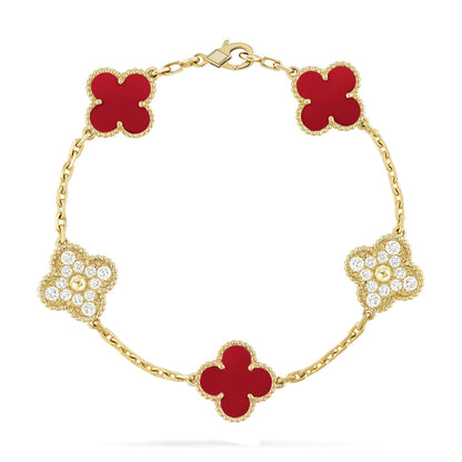[Resenly Jewelry] CLOVER 5 MOTIF RED CORNELIAN BRACELET COLLECTION