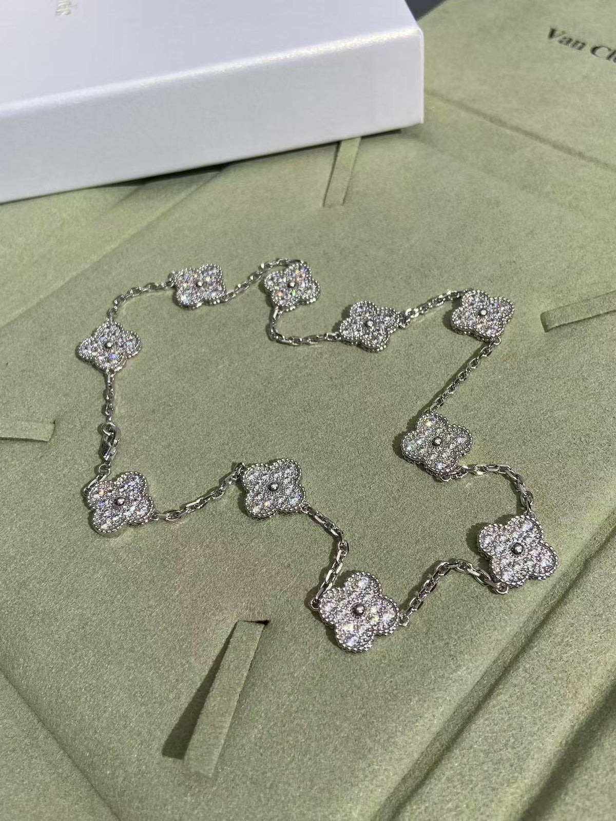 [Resenly Jewelry]CLOVER 10 MOTIFS  FULL DIAMOND NECKLACE