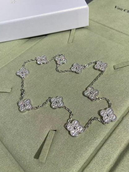 [Resenly Jewelry]CLOVER 10 MOTIFS  FULL DIAMOND NECKLACE