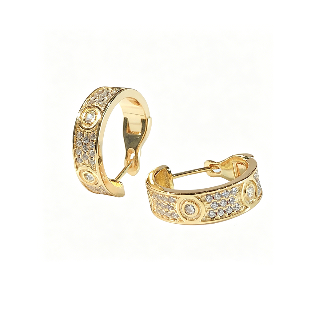 [Resenly Jewelry]LOVE 5.5MM DIAMOND PAVED EARRINGS