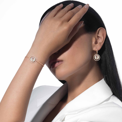 [Resenly Jewelry]LUCKY MOVE WHITE MOTHER OF PEARL PINK GOLD DIAMOND BRACELET(Adjustable)