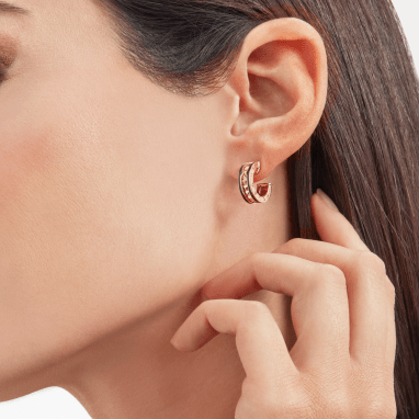 [Resenly Jewelry]ZERO 1 ROCK PINK GOLD EARRINGS WITH STUDDED SPIRAL AND BLACK CERAMIC