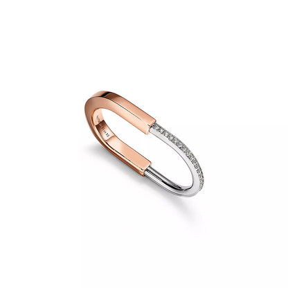 [Resenly Jewelry]LOCK RING TOW-FINGER ROSE AND WHITE GOLD DIAMONDS