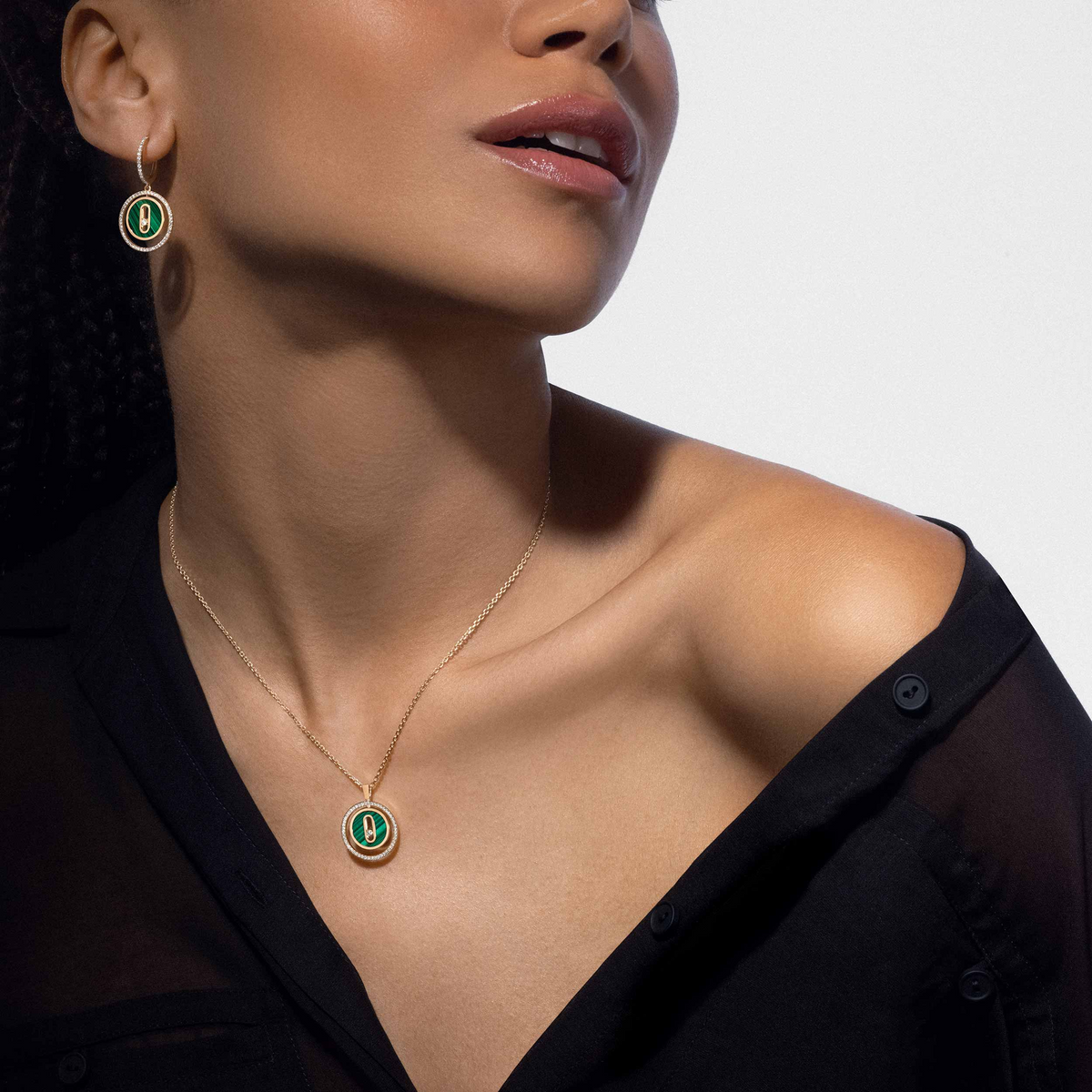 [Resenly Jewelry]LUCKY MOVE 1 DIAMOND MALACHITE GOLD DIAMOND NECKLACE