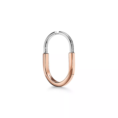 [Resenly Jewelry]LOCK EARRINGS ROSE AND WHITE GOLD DIAMONDS EXTRA LARGE